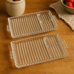 Vintage Hazel-Atlas “Orchard / Ball and Rib” Glass Snack Trays – Set of 2